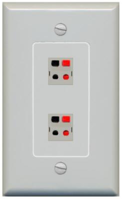 RiteAV 2 Port Speaker Wire Plug Jack Wall Plate - 1 Gang [Gray/Gray]