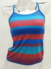 Nike Blue Striped Tankini Top Swimwear Girls Kids Sz 10 NESS6629