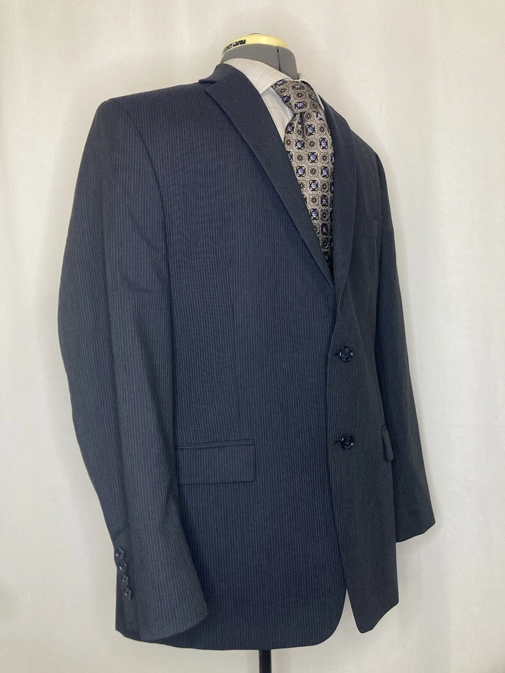 Calvin Klein Para Hombres 41R 45" Blazer Abrigo Deportivo Traje Chaqueta Azul Marino Rayas 2 Btn Foto 4 de 4
