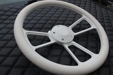 14" White Steering Wheel with White Wrap and Horn Button for Golf Carts/UTVS