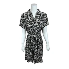 Isaac Mizrahi Women's Ditsy Floral Fit & Flare Shirt Dress Neutral Large Size