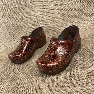 Dansko Clog Mule Inspirational Words Brown Gold Slip On Women's Size  Eu 37