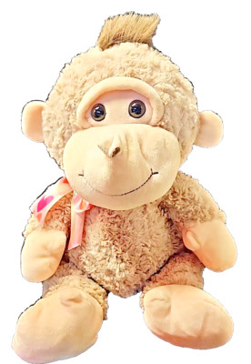 Monkey Light Brown Plush Ape Chimp Soft Cuddly Heart Scarf Stuffed Animal (BOP4)