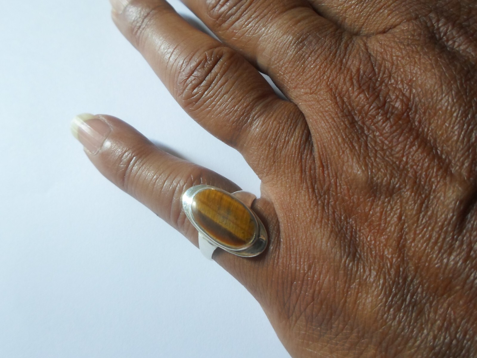 solid silver ring, tiger eye cabochon, size 51 - image 3