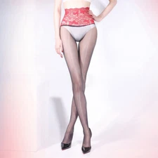 Oily Glossy Sheer Tights Seamless Stockings Ultra Thin Lace Waist Band Pantyhose