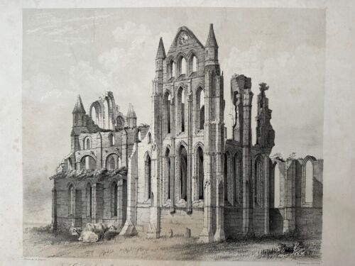 St. Hilda's Abbey R Douglas Lithograph W Monkhouse Whitby Yorkshire Ruins Histor - Picture 1 of 17