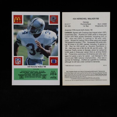 1986 Herschel Walker RC Dallas Cowboys McDonald's ''Green'' Game Card #34