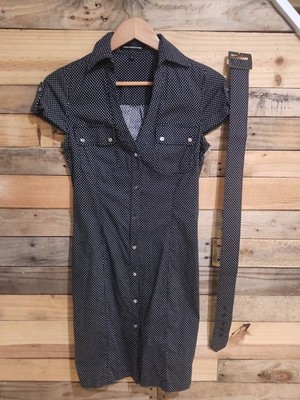 Express Design Studio Women s Size 4 Black White Polka Dot Belted Shirt Dress