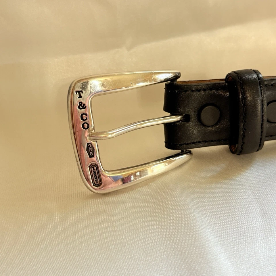 Cinturón Tiffany & Co. Plata de Ley 925 Hebilla Piel de becerro Negro Cinturón Talla 34 Foto 3 de 4