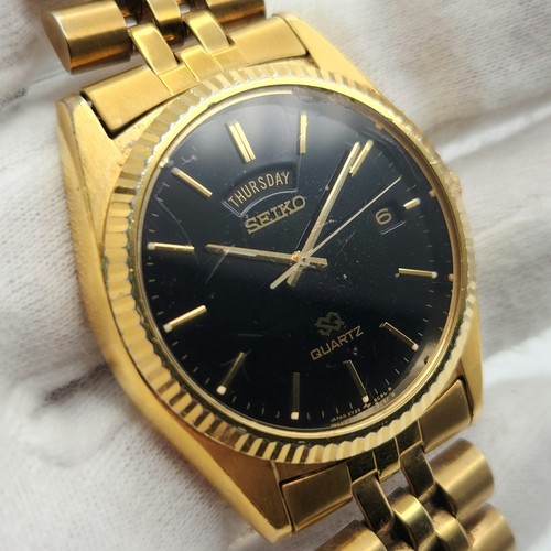 Orologio Seiko SQ President Uomo Vintage Tono Oro Giorno/Data Quarzo 5Y23-8A69 - Foto 8 di 15