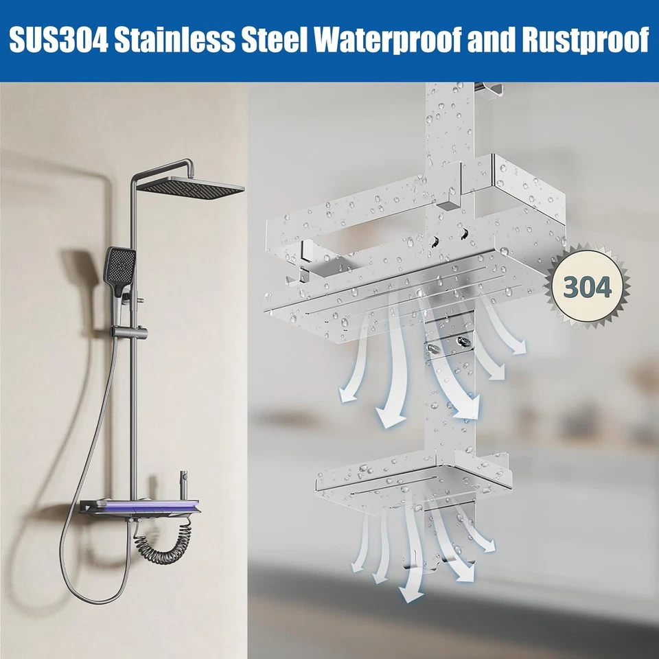 Mensola Doccia Da Appendere, Porta Bagnoschiuma Da Doccia in SUS304 Acciaio Inox - Immagine 4 di 4