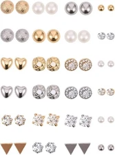 BBTO 24 Pairs Stud Earrings Crystal Pearl Earring Set Ear Stud Jewelry for Women