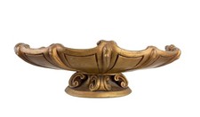 1957 Chicago Plaster Chalkware Pedestal Centerpiece Bowl Gold Ornate 18.5x11x6"