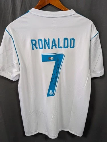 Cristiano Ronaldo Signed 2017 Real Madrid World Cup Soccer Jersey AUTO BAS Sz L