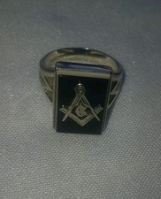 Vintage 14 Kt. White Gold and Onyx Men's Masonic Ring