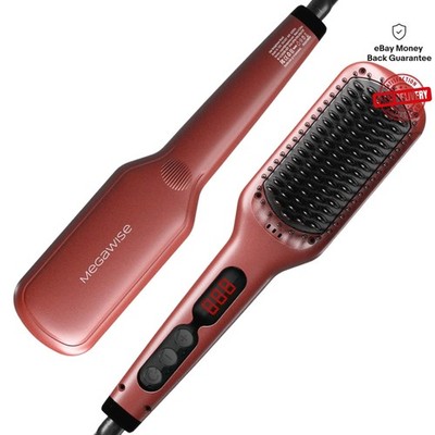Sleek Red Hair Straightener Brush with LCD Control & Fast Heating Technology