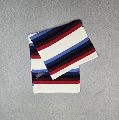 Tommy Hilfiger Women Scarf OS White Striped Knit Red Blue Patriotic NWT