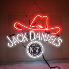 Cowboy Hat Whiskey Beer Neon Sign 19"x15" Home Bar Club Man Cave Decor