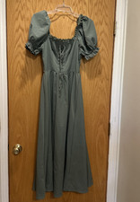 Peasant Maxi Dress Hippie Boho Cottagecore Witchy Gothcore Green Medium