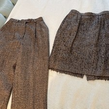Carlisle Silk Wool skirt and pant set women sz 6 pleated vtg high waist brown