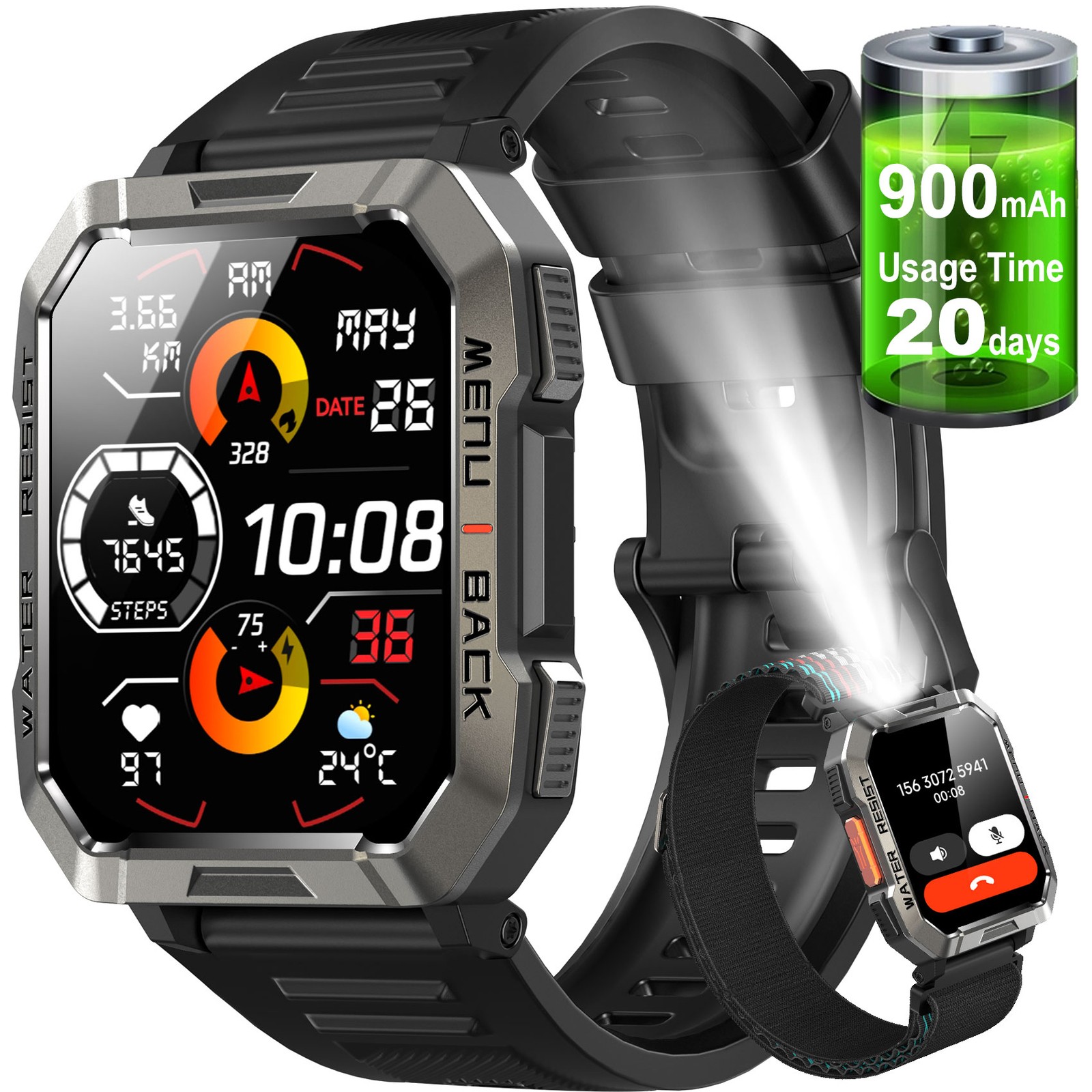 Military Smart Watches for Men Bluetooth Call (Answer/Make Call) IP68 Open Box