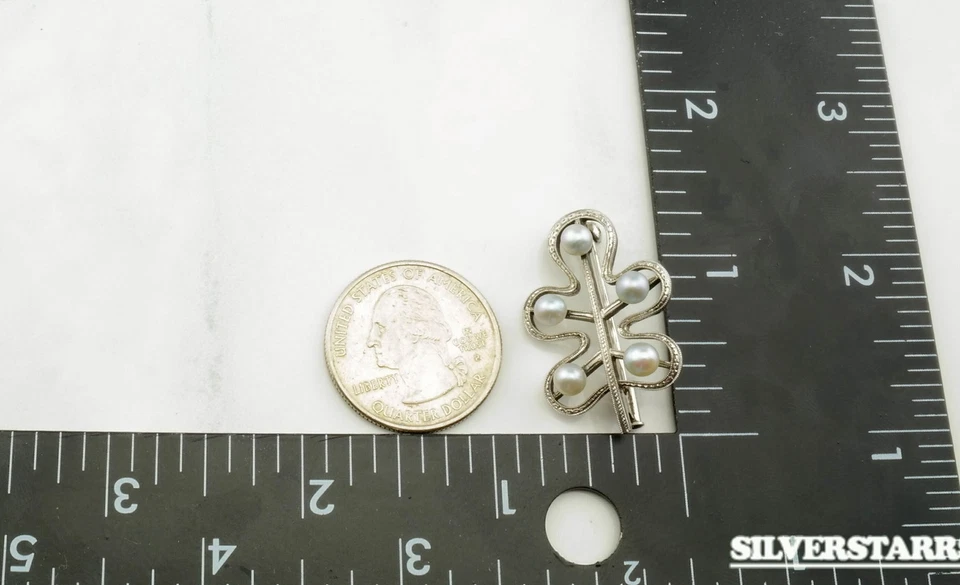Брошь из чистого серебра с белым жемчугом Mikimoto - Изображение 3 из 4