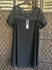 Simply Be Black shift Midi Dress Size 12 geometric lace design 