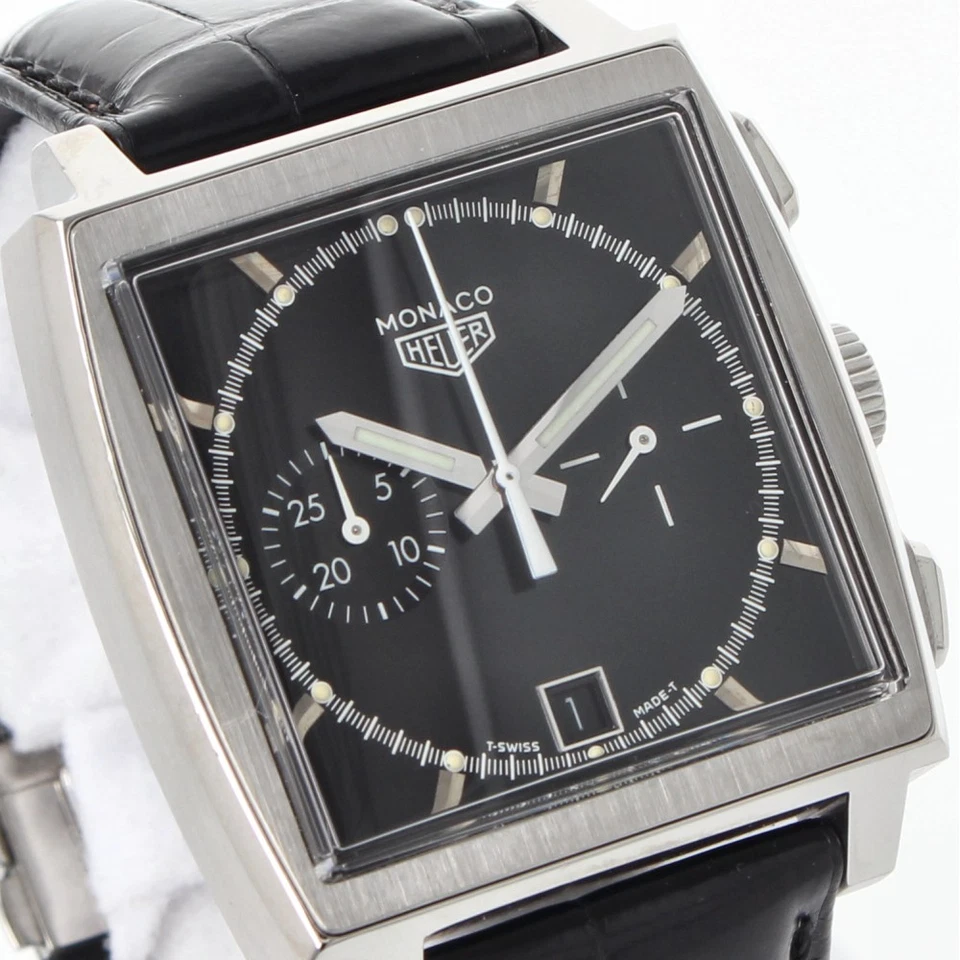 【USADO】 TAGHEUER CS2110 Monaco Edición Limitada Automático Analógico Negro Plata Foto 4 de 4