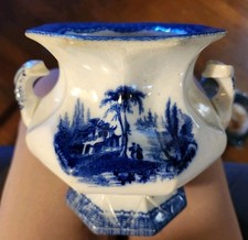 Unmarked Flow Blue Transferware Jar