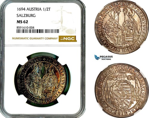 AM297, Austria, Salzburg, Johann Ernst von Thun, 1/2 Taler 1694, NGC MS62