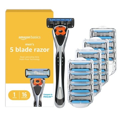 Amazon Basics 5 Blade MotionSphere Men's Razor with Dual Lubrication Vitamin E