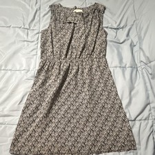LOFT Black White Geometric A-Line Dress V-Neck Sleeveless Knee Length Size M