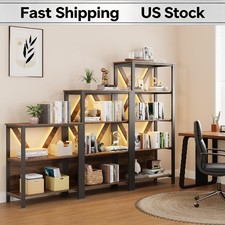 Open Display Shelves Storage Rack 3/4/5-Tier Bookcase with LED Lights