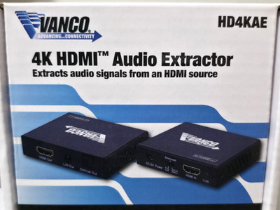 Vanco HD4KAE, 4K HDMI Audio Extractor Extracts audio signals from HDMI - NEW!
