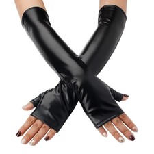 OTPEH Women Long Black Gloves Fingerless Goth Punk Emo Cosplay Long,