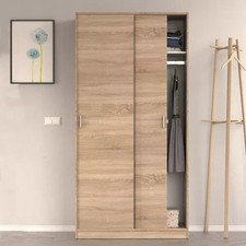 Mytre Oak Effect Small Narrow Space-Saving Sliding 2 Door Bedroom Wardrobe 100cm