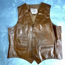 Vintage 70s Pardners Sheplers Lamb Leather Vest Mens 48 Brown Made in Korea