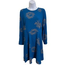 Ann Taylor LOFT Petite Blue Sunburst Print Long Sleeve A-Line Dress Size 6P