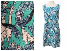 Talbots Womens Size 6 Teal Blue Giraffe Print Tie Back Sleeveless Sheath Dress
