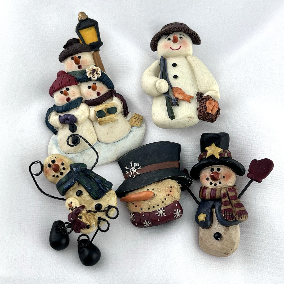 Vintage Christmas Brooch Pin Snowman Lot of 5 Rustic Country Cottagecore Estate