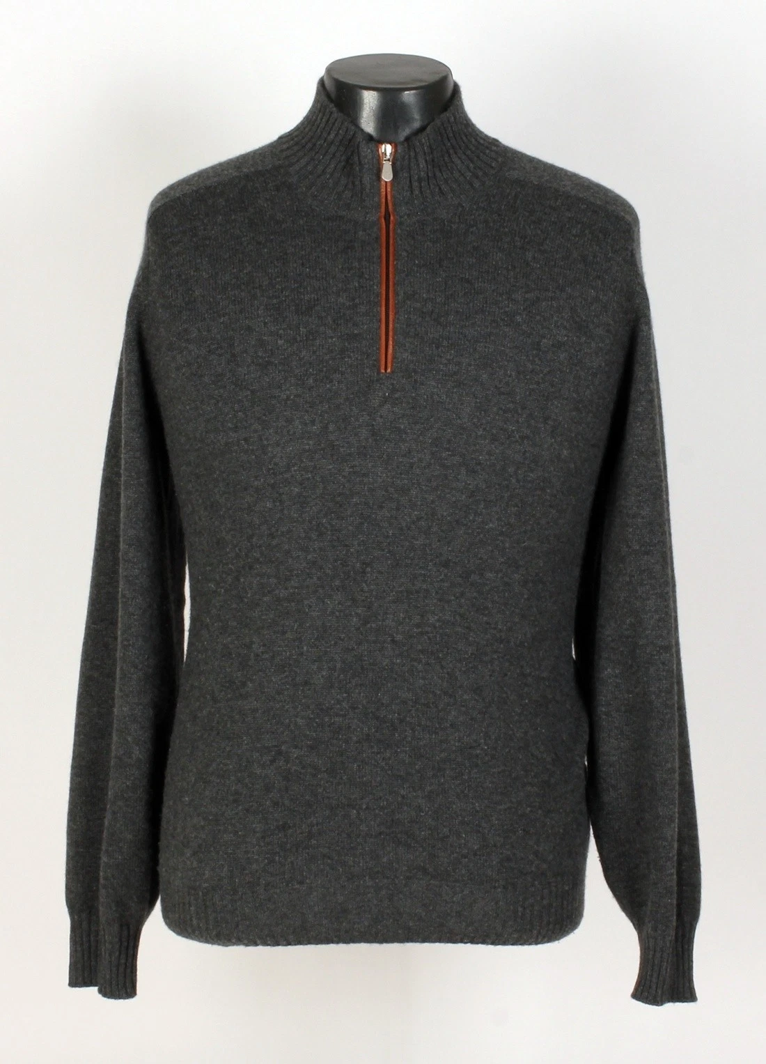 Brunello Cucinelli — Brunello Cucinelli 100% Cashmere / Leather ½ Zip Sweater - L - $2250 Retail