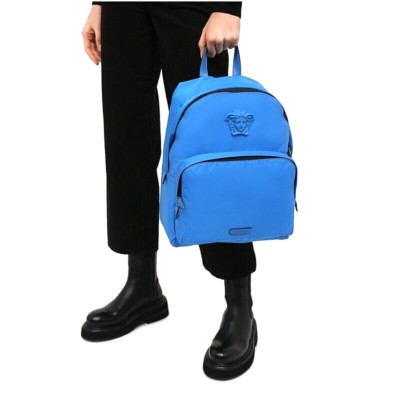 NEW $1,250 VERSACE Blue Nylon LA MEDUSA LOGO Travel Bag BACKPACK