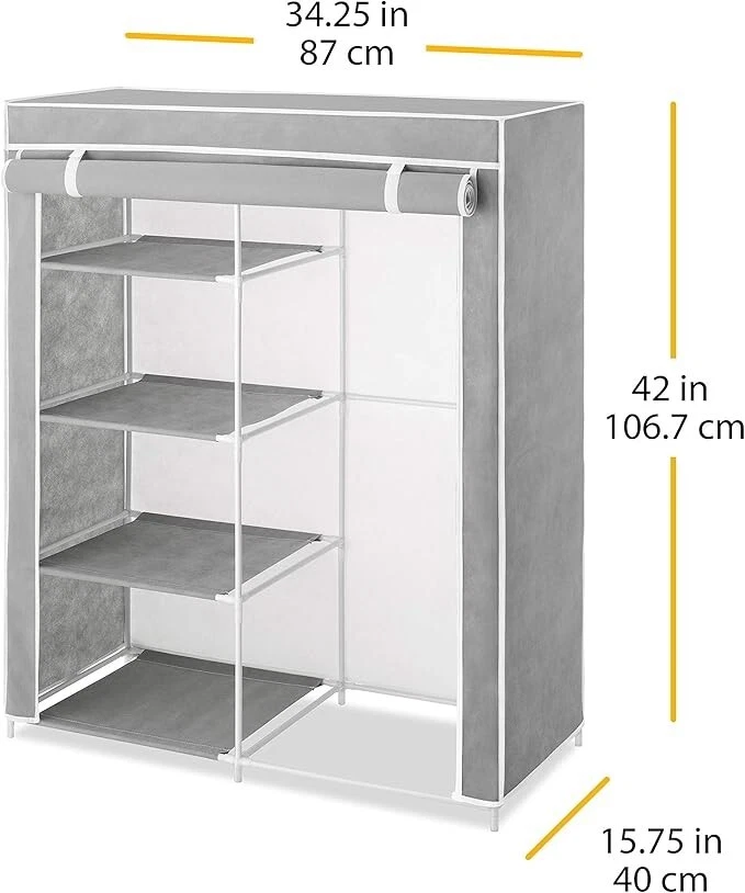 Armario Ropero Portátil con 4 Estantes y Barra para Colgar Ropa, Ahorra Espacio Foto 4 de 4