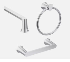 Moen 3-Pc Genta Bathroom Set Kit 24" Towel Bar Ring Paper Holder BH3633CH Chrome