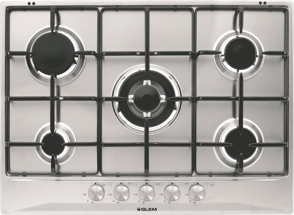 Glem Gas Piano cottura 5 Fuochi incasso a gas 1 Tripla Corona 70 cm Inox GT755IX