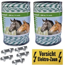Weidezaunseil 400m 6mm 6Niro+5 Verbinder+Warnschild weiss-gr&uuml;n,Material Monofil