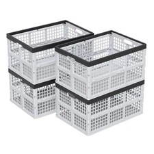 Idotry 42 Litres Collapsible Utility Crate, Stackable Storage Baskets - 4Packs