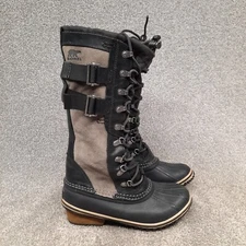 Sorel Conquest Carly II Snow Winter Boots Women’s 7 Black Gray Tall NL2273 010