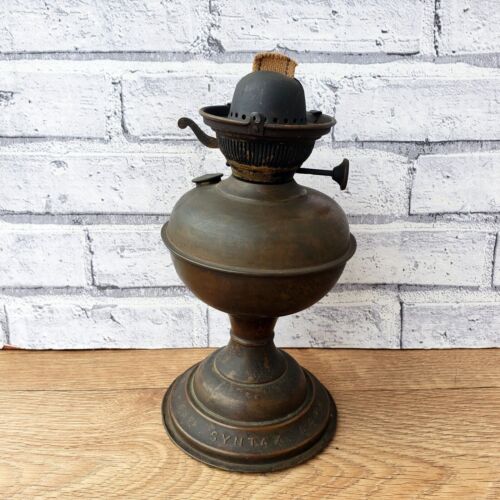 Collectible Antique THE SYNTAX LAMP Brass Old Meriden Vintage Kerosene Oil Lamp. - Picture 1 of 12