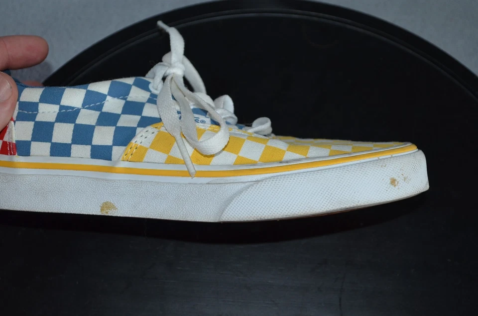 VANS Checkerboard Tenis Clásicos Juveniles Talla 3 Azul Rojo Amarillo Zapatos Con Cordones Foto 3 de 4